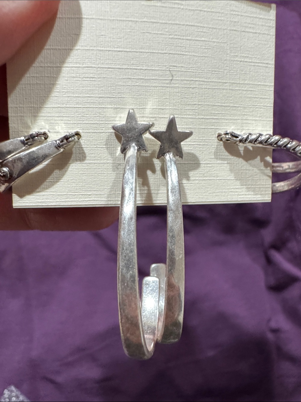 Lucky Brand Silver-Tone Mixed Hoop & Star Earring Set - Picture 3 of 5